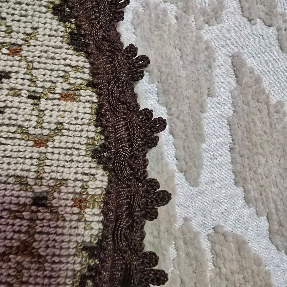 Vintage Set of 2 MCM Floral Embroidered Lace Doilies Round & Oval Beige & Brown - Picture 7 of 9